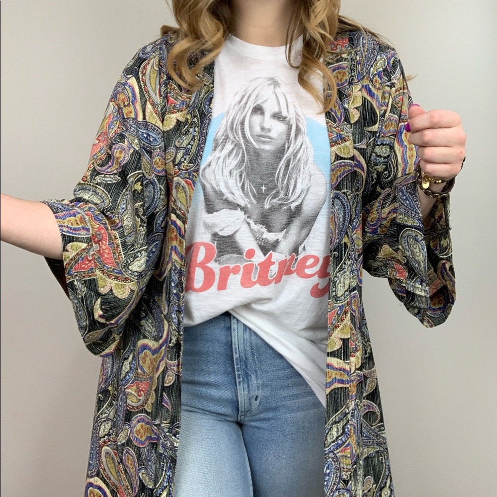 Flip Side Paisley Print Kimono Duster Entro S M L - Picture 2 of 8